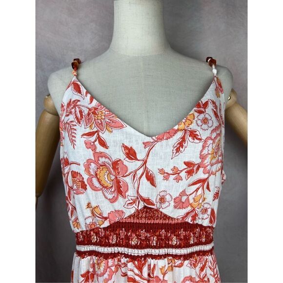 Rachel Zoe Pink Coral Floral Tiered Maxi Dress Linen Blend Size XL - Picture 3 of 8